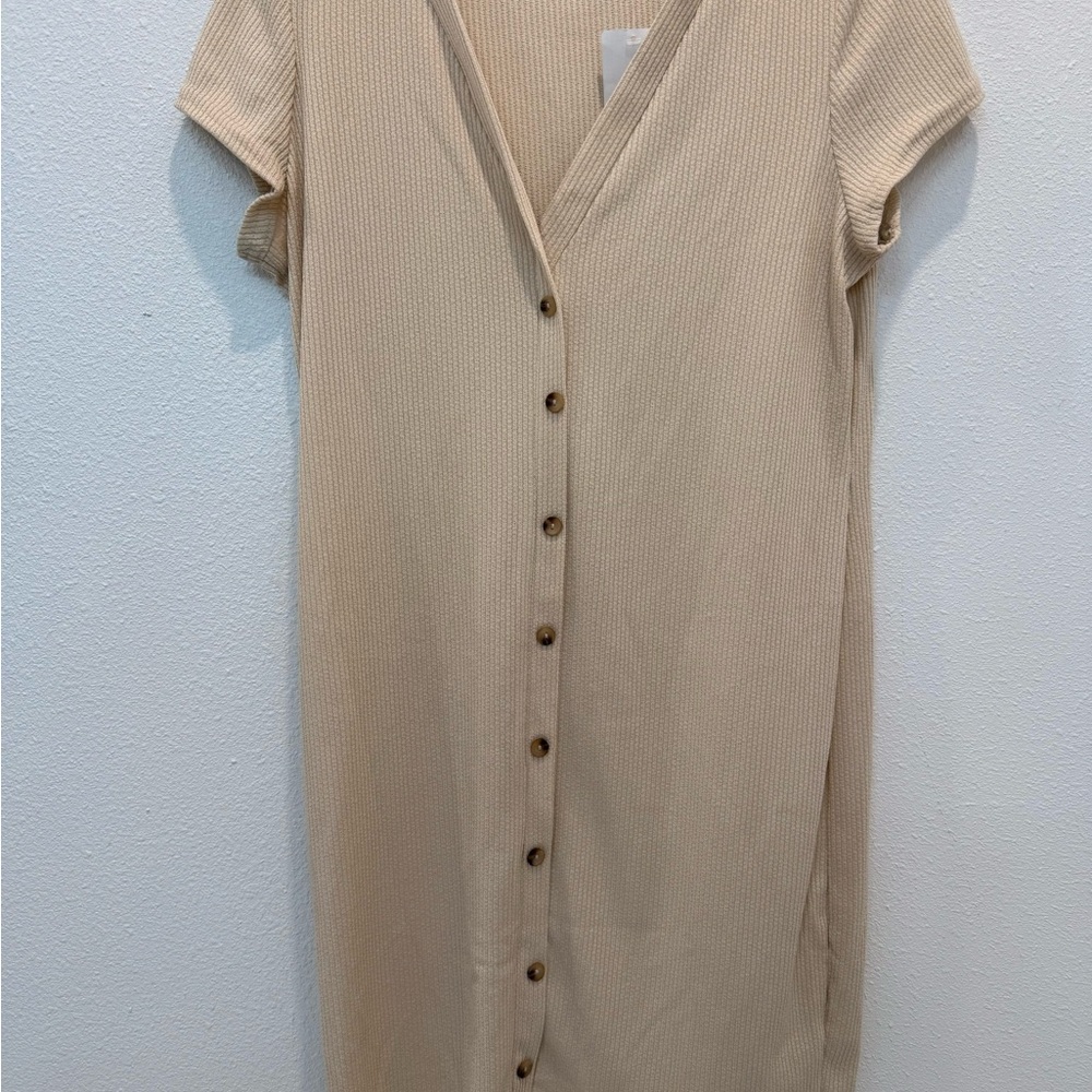 Beige Button-Down Dress